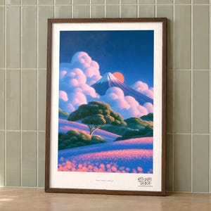 Snowy Sunrise Landscape art print on a wall, room view