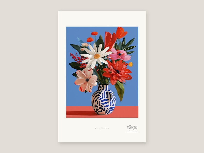 Full view of the Blooming Ceramic Vessel print with its white gallery margin