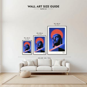 Size guide: 30×45, 40×60 and 60×90 cm to scale above a sofa
