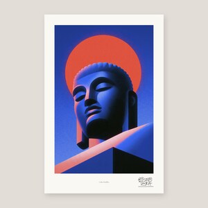 Lámina decorativa de Buda para pared, forma sagrada con halo rojo sereno, decoración zen simétrica. imagen 6