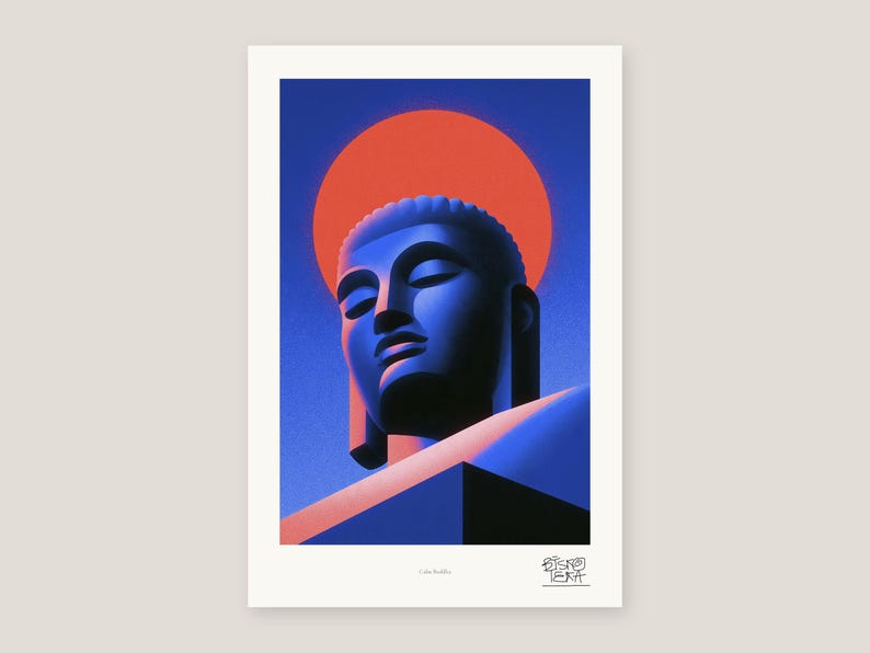 Lámina decorativa de Buda para pared, forma sagrada con halo rojo sereno, decoración zen simétrica. imagen 6