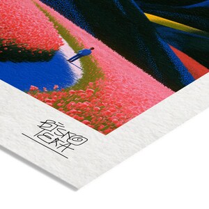 Close-up of the printed signature on the fine-art giclée paper of the Floral Light Passage print