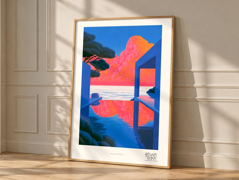 Infinity Cloud Terrace art print, framed, in a second room setting