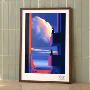 Balcony Men Stillness art print on a wall, room view