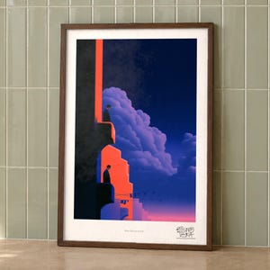 Silent Balcony Parade art print on a wall, room view