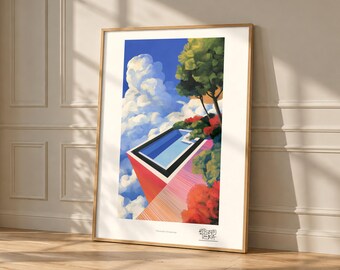 Lámina artística surrealista para pared, piscina infinita sobre las nubes, decoración de cielo azul cobalto