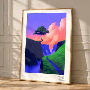 Valley of Green Giants art print, framed, shown in a styled room