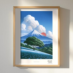 Mountain Sun Meadow art print, framed, in a second room setting