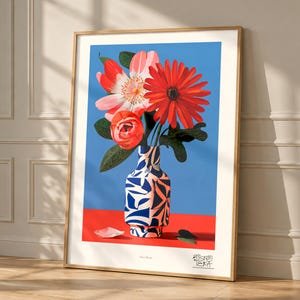Flat-Colour Cut-Paper Gerbera Daisy Pop Art Print, Coral Pink Flower Vase (Giclée)