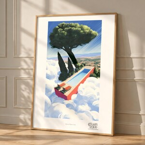 Mediterranean Wall Art Print, Pool Above the Clouds, Umbrella Pine Villa Decor