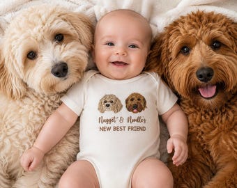 Protected By Dog Baby Embroidered  Bodysuit - Custom Pet Portrait From Photo - New Best Friend Babies Outfit - Dog Lover Gift