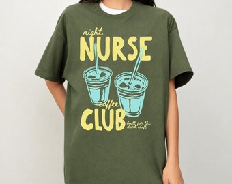 Camiseta del Club de Enfermeras Nocturnas, Camiseta de Enfermera de Turno Oscuro, Gráfico Retro de Café