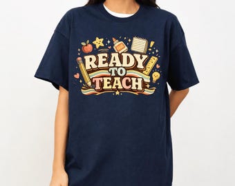Camiseta "Listo para enseñar", camiseta retro con estampado de aula, ropa para la vuelta al cole.
