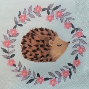 Hedgehog Napkins, Pair or Single Paper Decoupage Napkins, Luncheon Size. Copyright Free