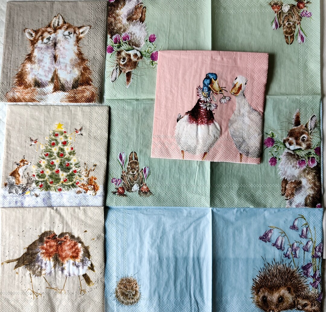 WRENDALE NAPKINS BUNDLE, Mixed Set of 6 Decoupage Wrendale Cocktail