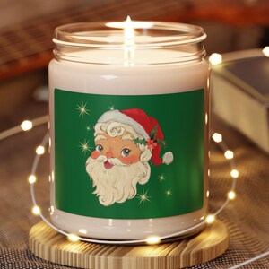 Retro Santa Holiday Candle | Vintage Christmas Decor | Festive Soy Wax Jar Candle | Cute Santa Face Gift for Her or Hostess
