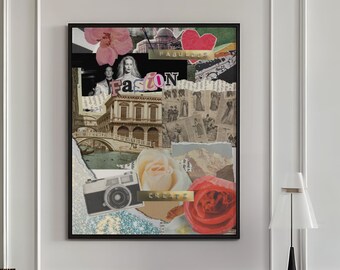 Paris Fashion Collage Art Print: Editorial Sewing Room Decor (Digital Download)