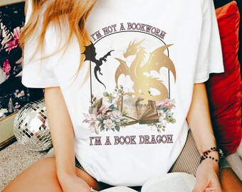 Camiseta de lectura con dragón floral: camiseta para amantes de los libros de fantasía