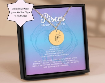 Personalized Zodiac Coin Necklace: Engraved Custom Astrology Pendant