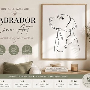 Labrador Line Art Print, Minimalist Dog Wall Art, Black Lab Drawing (Digital Download)