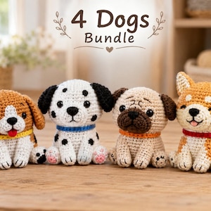 4 Dogs Bundle Crochet Pattern PDF, Dog Amigurumi Pattern Bundle, Beagle Dalmatian Pug Shiba Inu, Crochet Dog Pattern, Digital Download