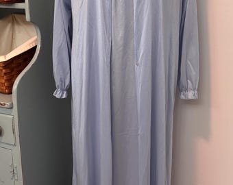 Vintage Blå Peignoir Set – Lång Morgonrock & Matchande Nattlinne – Spetskant – Damstorlek L
