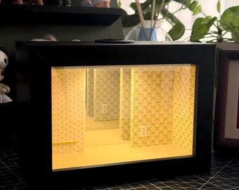 Backrooms Level 0 Infinity Mirror Box , Liminal Space Shadow Box , Handmade  Diorama Desk Decor , Dreamcore Horror Gift ,Figure display