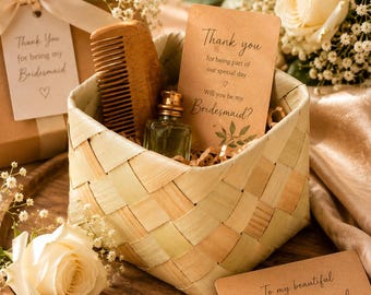 Set of 20 Handwoven Palm Leaf Gift Boxes with Lids | Wedding Favor, Bridesmaid Gift