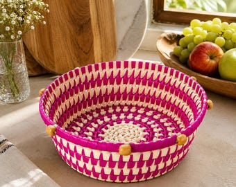 Set of 3 Handwoven Palmyra Palm Leaf Fruit Basket | Boho Serving Decor, Table Centerpiece