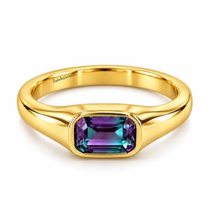 Anillo de alejandrita, plata de ley 925, anillo con gema de talla rectangular.