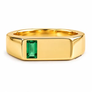 Men's 925 Sterling Silver Emerald Signet Ring, Rectangular Gemstone Statement Band