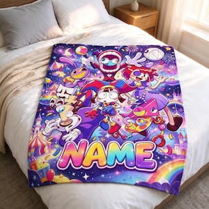 Manta de circo digital personalizada con nombre, manta suave, manta infantil de dibujos animados personalizada