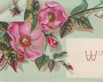 Antique Paper Ephemera Victorian Valentine Paper Diecut Card-Victorian Rose & Lily of the Valley 1800s, 1900s