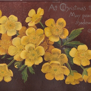 Antique Paper Ephemera Victorian Christmas Paper Diecut Card-Buttercup Flowers-Prang Publisher, 1884
