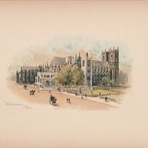 Antiker Viktorianischer Kunstdruck-Buch-Platte-Lithographie Vertraut London Westminster Abbey Embankment Ernest Lister, Allan-Enthud, Künstler