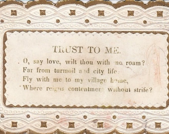 Antique Paper Ephemera Victorian Valentine Paper Diecut Card-Gold Embossed  1800s, 1900s