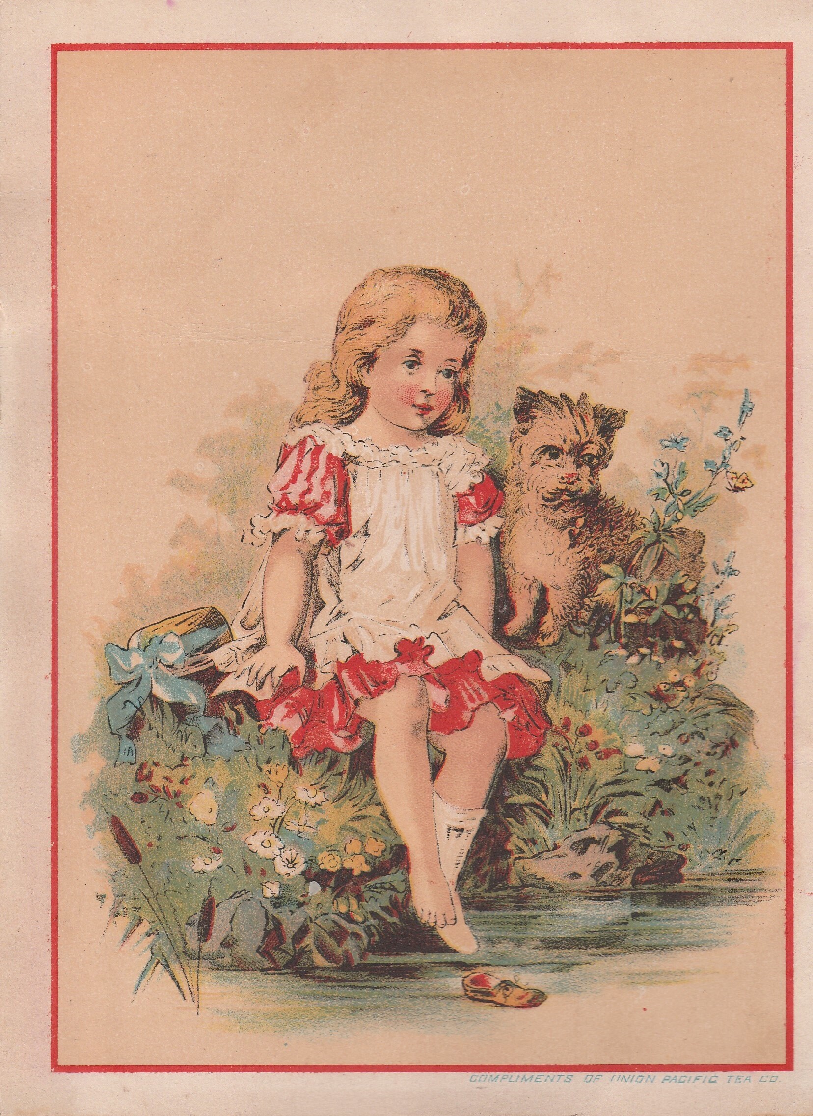 * antique picture ❀* 女の子とワンちゃんのいる 版画プリント Printed and Shipped | Vintage Painting | Woman With Dog and