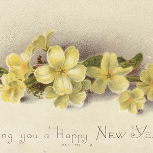 Antique Paper Ephemera Victorian New Year-Christmas Paper Diecut Card-Yellow Flowers, 1800s, 1900s