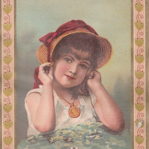 Antikes Papier Ephemera viktorianischen Handel Karte-Anden Öfen viktorianischen-Mädchen Hut