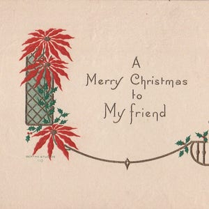 Antique Paper Ephemera Victorian Christmas Paper Diecut Card-Poinsettias, 1800s