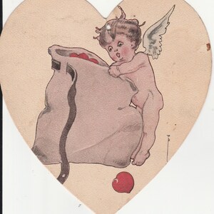 Papel antigo, coisas efêmeras, vitoriano, dia dos namorados, papel recortado, cupido em formato de coração, anos 1800, 1900
