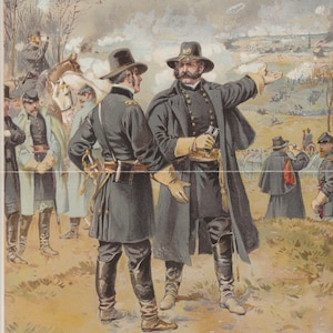 Antique Victorian Art Print-Book Plate-Lithograph Military Uniform History-Civil War- Union Army Gen Burnside at Fredricksburg, 1862