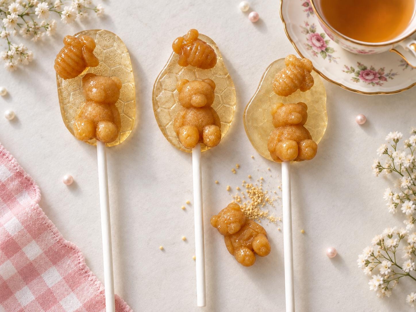All-natural Honey Bear and Bee Lollipops Handmade Honey Candy Tea Stirrer Teddy Bear Bumble Bee Lollipop Baby Shower & Party Favors