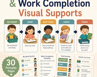 Task Initiation & Work Completion Visual Supports | Executive Function Student Checklist | Independent Work Classroom Printable