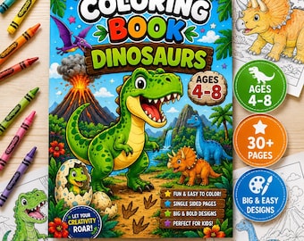 Dinosaur Coloring Book for Kids Ages 4-8 | 30+ Pages Activity Book (PDF Download)