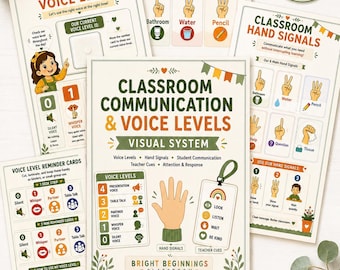 54-Page Classroom Voice Levels & Hand Signals Bundle | Calm Corner Visuals | Classroom Management PDF