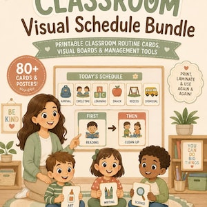 Classroom Visual Schedule Bundle, 47 Routine Cards, First Then Board, Teacher Printable PDF
