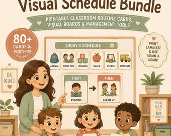 Classroom Visual Schedule Bundle, 47 Routine Cards, First Then Board, Teacher Printable PDF