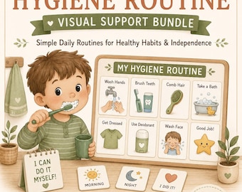 Kids Visual Hygiene Routine Bundle, Printable Schedule Cards, Reward Chart (Digital Download)