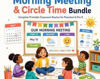 Preschool Morning Meeting Bundle | Circle Time Calendar, Weather, Feelings & Schedule | Pre-K Printable PDF